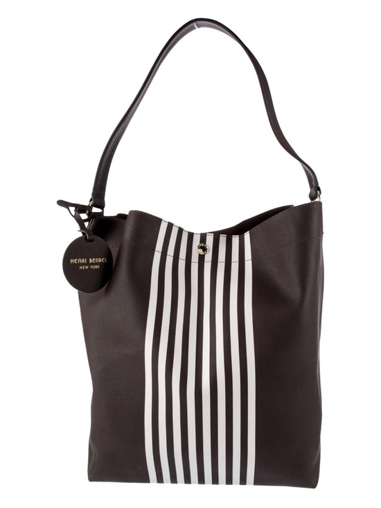 henri bendel Handbags - henri bendel Brown and White Striped Leather Shoulder Tote Hobo Bag